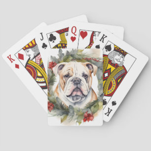 Bulldog Weihnachtskranz Festiver Hund Spielkarten