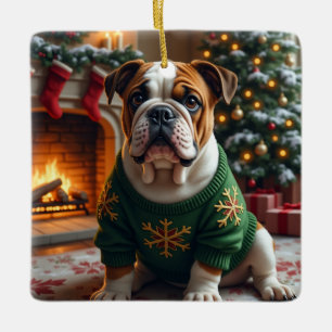 Bulldog-Weihnachtskunst Keramikornament