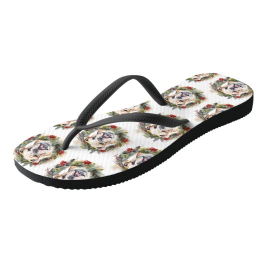 Bulldog Weihnachtsmann Badesandalen (Schrägansicht)