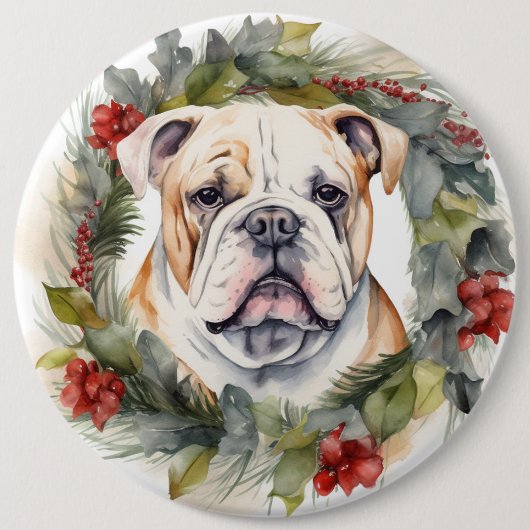 Bulldog Weihnachtsmann Button (Vorderseite)