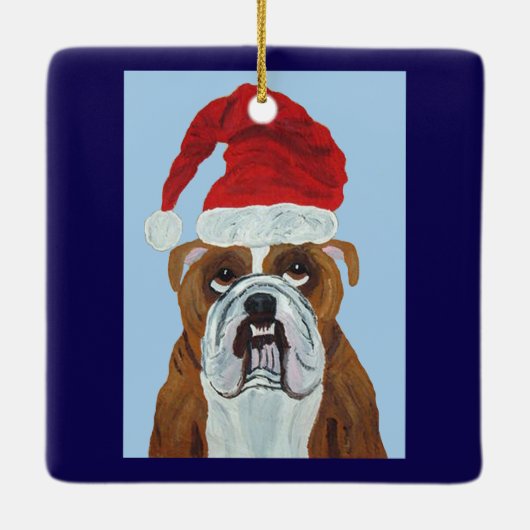Bulldog Weihnachtsmann Keramikornament (Rückseite)