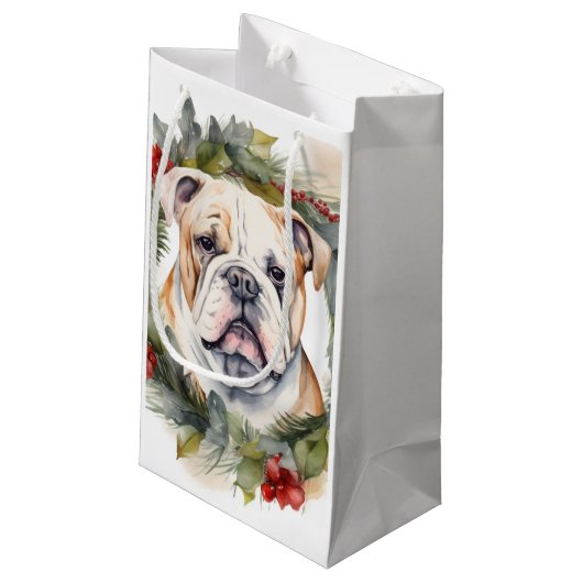 Bulldog Weihnachtsmann Kleine Geschenktüte (Rückseite Schrägansicht)