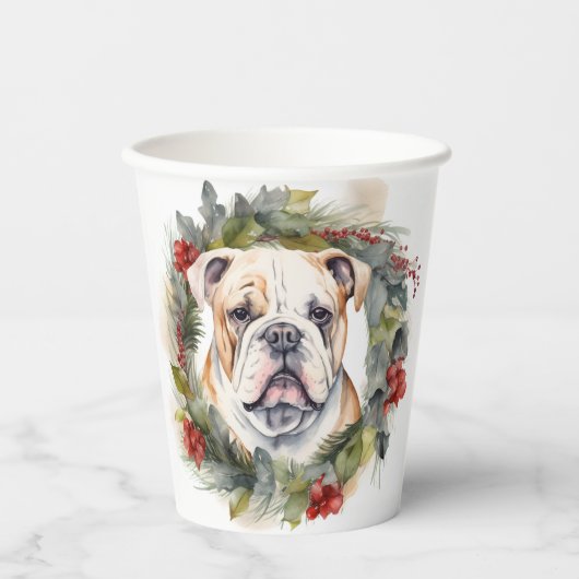 Bulldog Weihnachtsmann Pappbecher (Vorderseite)