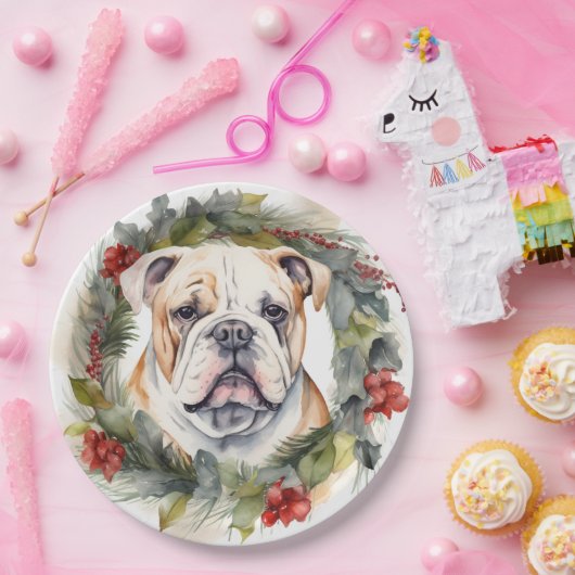 Bulldog Weihnachtsmann Pappteller (Party)