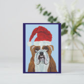 Bulldog Weihnachtsmann Postkarte (Stehend Vorderseite)