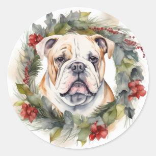 Bulldog Weihnachtsmann Runder Aufkleber