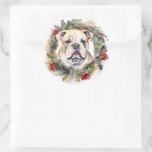 Bulldog Weihnachtsmann Runder Aufkleber (Tasche)