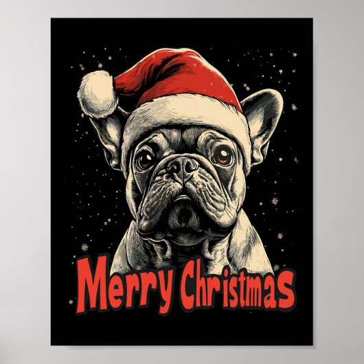 Bulldog Weihnachtsmannmütze Frohe Weihnachten Weih Poster (Vorne)