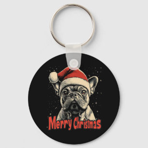 Bulldog Weihnachtsmannmütze Frohe Weihnachten Weih Schlüsselanhänger