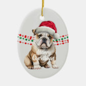 Bulldog Weihnachtsmannmütze Holiday Beads Keramik Ornament (Vorne)