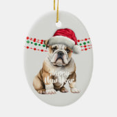 Bulldog Weihnachtsmannmütze Holiday Beads Keramik Ornament (Hinten)