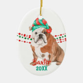 Bulldog Weihnachtsmannmütze Holiday String Beads Keramik Ornament (Vorne)