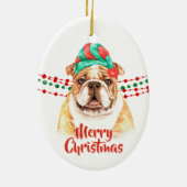 Bulldog Weihnachtsmannmütze Holiday String Beads Keramik Ornament (Hinten)