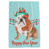 Bulldog Weihnachtsmannmütze Holiday String Beads Mittlere Geschenktüte (Rückseite)