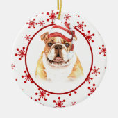 Bulldog Weihnachtsmannmütze Red Snowflake Weihnach Keramik Ornament (Vorne)