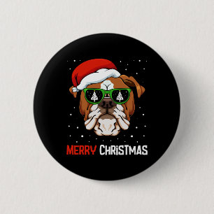 Bulldog Weihnachtsmannmütze Weihnachten Pajama Dog Button