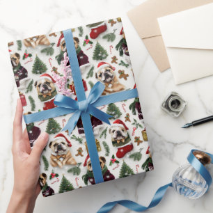 Bulldog-Weihnachtsmuster mit Weihnachtsmannmützen Geschenkpapier