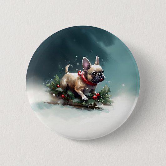 Bulldog Weihnachtsschnee im Winter Button (Vorderseite)