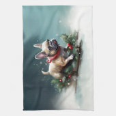 Bulldog Weihnachtsschnee im Winter Geschirrtuch (Vertikal)