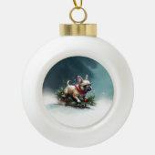 Bulldog Weihnachtsschnee im Winter Keramik Kugel-Ornament (Vorderseite)