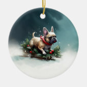 Bulldog Weihnachtsschnee im Winter Keramik Ornament (Vorne)