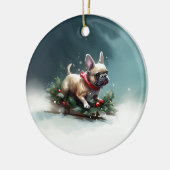 Bulldog Weihnachtsschnee im Winter Keramik Ornament (Links)