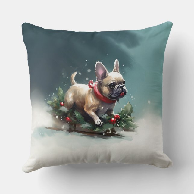 Bulldog Weihnachtsschnee im Winter Kissen (Rückseite)