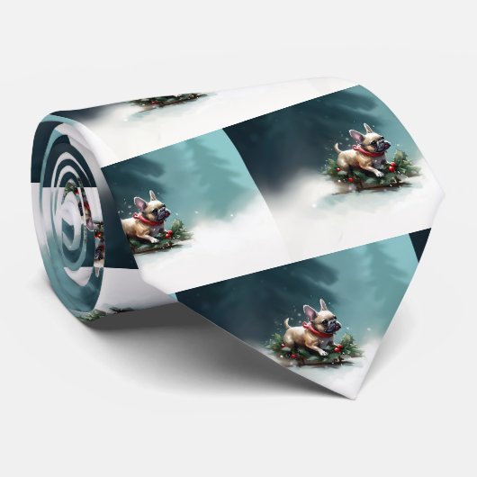 Bulldog Weihnachtsschnee im Winter Krawatte (Gerollt)