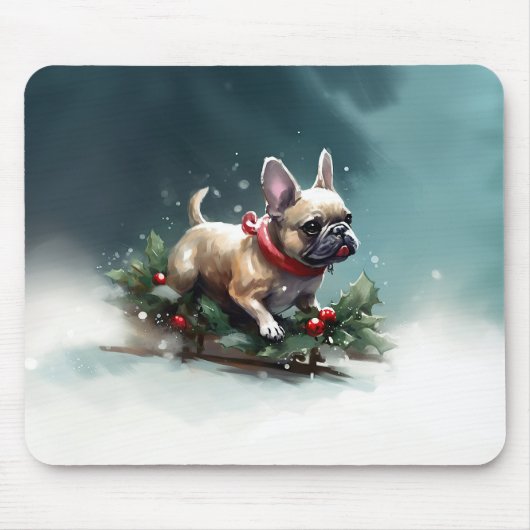 Bulldog Weihnachtsschnee im Winter Mousepad (Vorne)