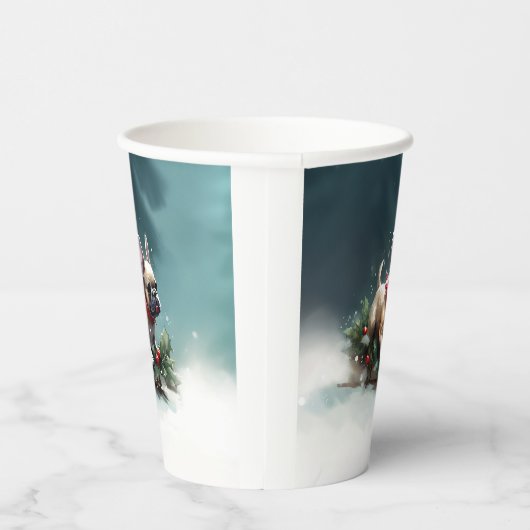 Bulldog Weihnachtsschnee im Winter Pappbecher (Rechts)