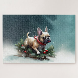 Bulldog Weihnachtsschnee im Winter Puzzle