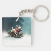Bulldog Weihnachtsschnee im Winter Schlüsselanhänger (Rückseite)