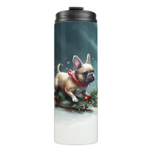 Bulldog Weihnachtsschnee im Winter Thermosbecher