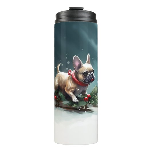 Bulldog Weihnachtsschnee im Winter Thermosbecher (Vorderseite)