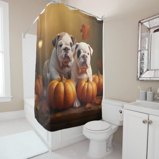 Bulldog Welpe Autumn Delight Pumpen Duschvorhang (Beispiel)