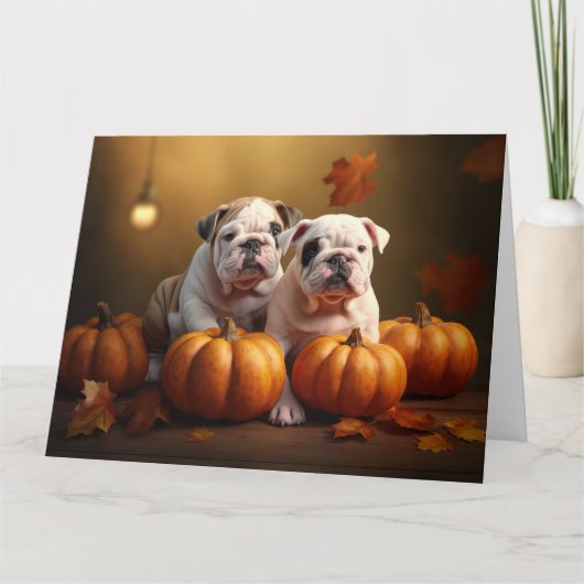 Bulldog Welpe Autumn Delight Pumpen Karte (Vorderseite)
