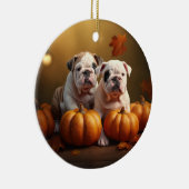 Bulldog Welpe Autumn Delight Pumpen Keramik Ornament (Rechts)