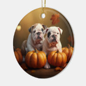 Bulldog Welpe Autumn Delight Pumpen Keramik Ornament (Links)