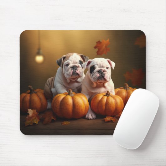 Bulldog Welpe Autumn Delight Pumpen Mousepad (Mit Mouse)