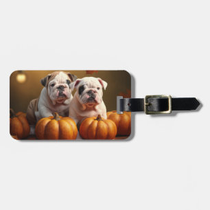 Bulldog-Welpe Herbstfreude Kürbis Gepäckanhänger