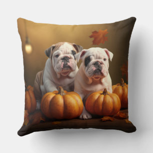 Bulldog-Welpe Herbstfreude Kürbis  Kissen