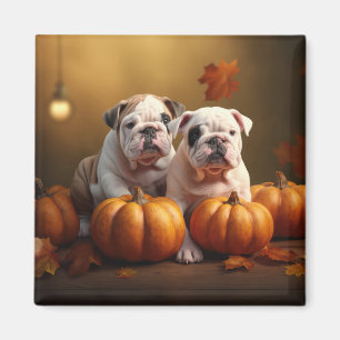 Bulldog Welpe Herbstfreude Kürbis Magnet