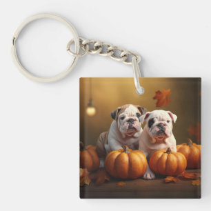 Bulldog Welpe Herbstfreude Kürbis Schlüsselanhänger
