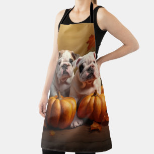 Bulldog Welpe Herbstfreude Kürbis Schürze