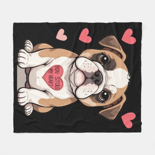 Bulldog Welpe mit Herzensbotschaft Fleecedecke (Vorderseite (Horizontal))