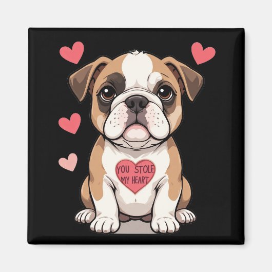Bulldog Welpe mit Herzensbotschaft Magnet (Vorne)