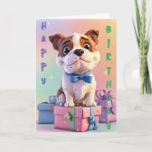 Bulldog Welpe Pastellfarben und Geschenke Geburtst Karte (Vorderseite)