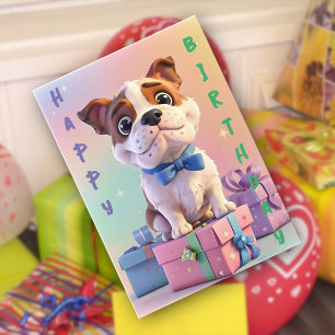 Bulldog Welpe Pastellfarben und Geschenke Geburtst Karte