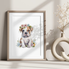 Bulldog Welpe Pet Wasserfarbe Blume Poster