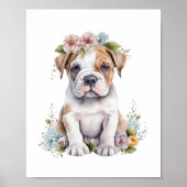 Bulldog Welpe Pet Wasserfarbe Blume Poster (Vorne)